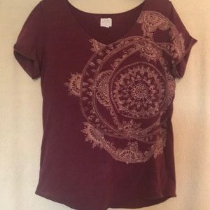 Lucky Brand Burgundy Tee w/Embroidery; PRICED LOW!